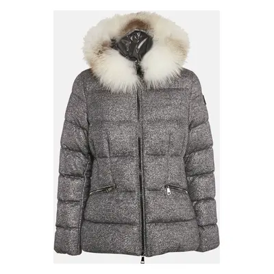 Moncler Silver Wool Blend Detachable Fur Cardamine Giubbotto Down Jacket