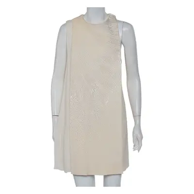 Christian Dior Cream Wool & Silk Sequin Embellished Cape Detail Shift Dress