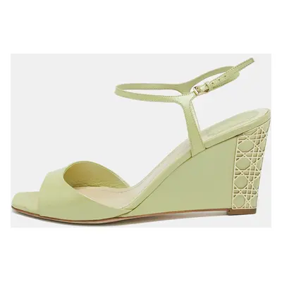 Dior Light Green Leather Cannage Wedge Ankle Strap Sandals Size