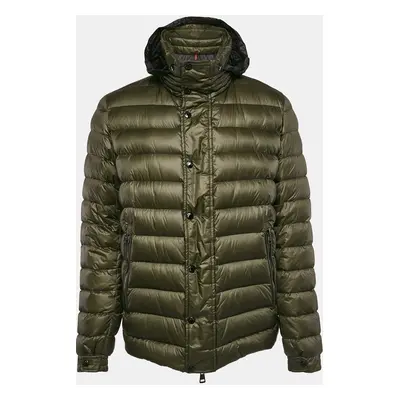 Moncler Khaki Green Nylon Zip-Up Gergy Down Jacket