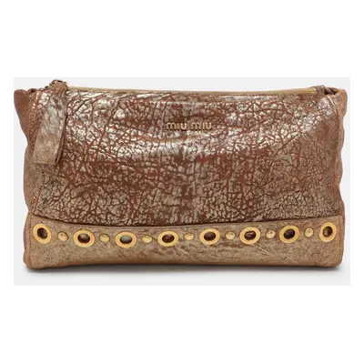 Miu Miu Gold/Brown Textured Leather Clutch