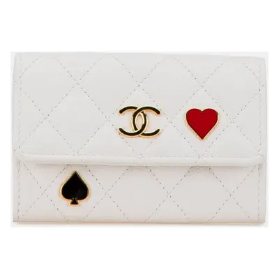 Chanel White Quilted Caviar Coco Casino Flap Card Holder