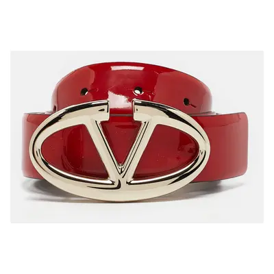 Valentino Red Patent Leather VLogo Buckle Belt