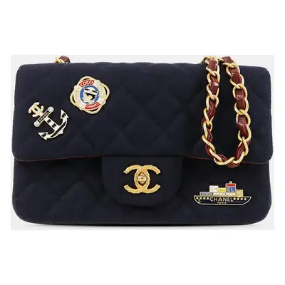 Chanel Blue Jersey Mini Rectangular Classic Sailor Single Flap Bag