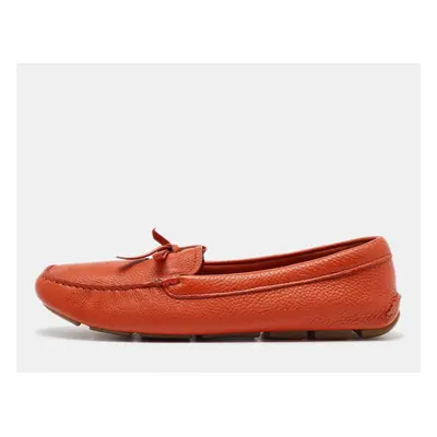 Prada Orange Leather Penny Loafers Size