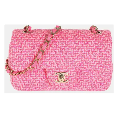 Chanel Pink Quilted Wool Tweed Mini Rectangular Flap Bag