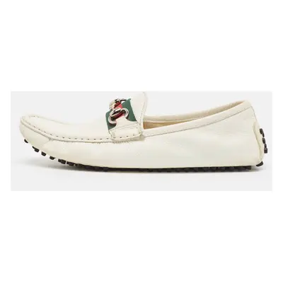 Gucci White Leather Web Slip On Loafers Size