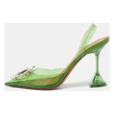 Amina Muaddi Green PVC Begum Slingback Sandals Size 38.5