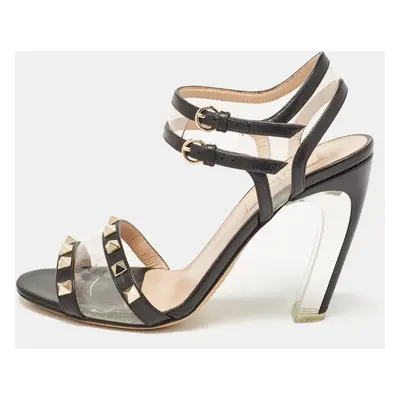 Valentino Black Leather and PVC Rockstud Ankle Strap Sandals Size 36.5