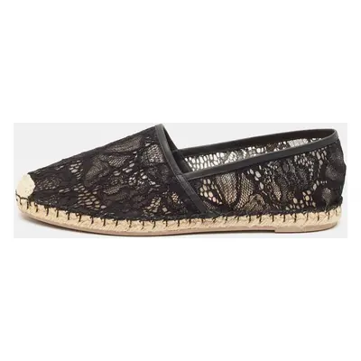 Valentino Black Lace and Leather Butterfly Espadrille Flats Size