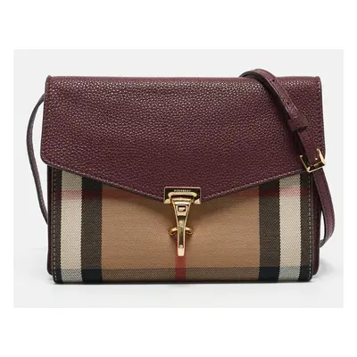 Burberry Burgundy/Beige Check Fabric and Leather Small Macken Crossbody Bag