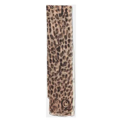 Alexander McQueen Brown Leopard and Skull Print Silk Scarf