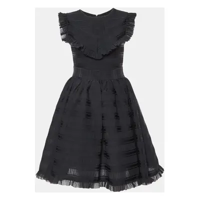 Maje Black Patterned Jersey Ruffled Mini Dress