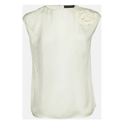 Carolina Herrera Off-White Silk Rose Embellish Detail Sleeveless Top