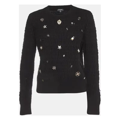 Chanel Black Lucky Charms Embellished Wool Blend Jumper