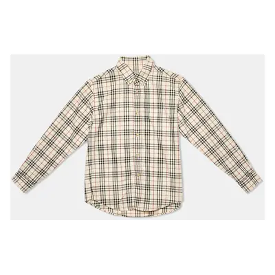 Burberry Kids Beige Tartan Checks Cotton Button Front Shirt Yrs