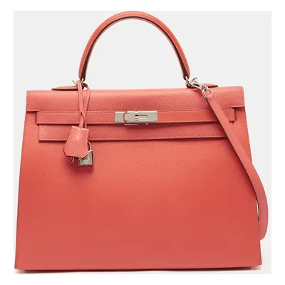 Hermes Rose Jaipur Epsom Leather Palladium Finish Kelly Sellier Bag