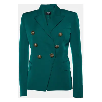 Balmain Green Wool Double Breasted Grain de Poudre Blazer