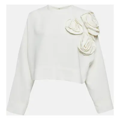 Valentino White Floral Applique Crepe Loose Fit Top