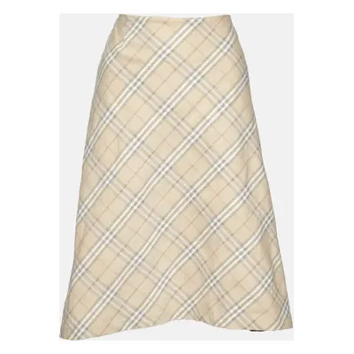 Burberry Beige Plaid Cotton Blend Midi Skirt