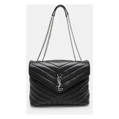 Saint Laurent Black Matelassé Leather Loulou Shoulder Bag