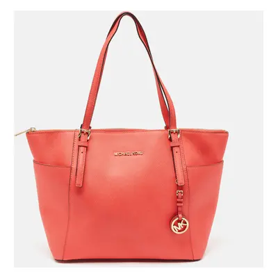 MICHAEL Michael Kors Red Saffiano Leather Top Zip Jet Set Tote