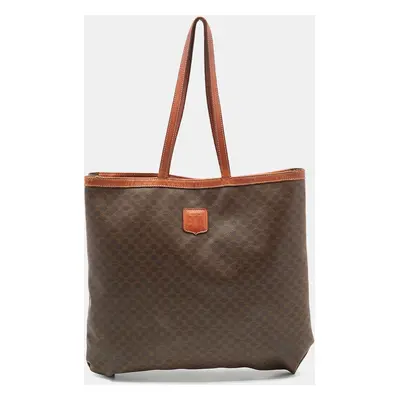 Celine Dark Brown Macadam Coated Canvas and Leather Tote