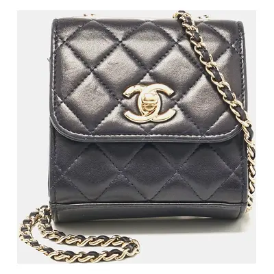 Chanel Navy Blue Quilted Leather Micro Trendy CC Clutch