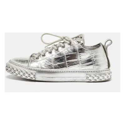 Giuseppe Zanotti Silver Croc Embossed Leather Blabber Low Top Sneakers Size