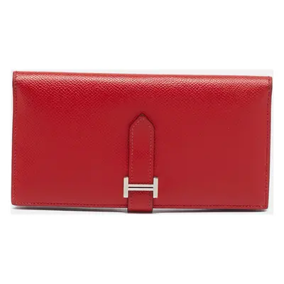 Hermes Rouge Vif Epsom Leather Bearn Gusset Wallet