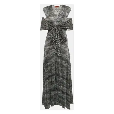 Missoni Black/Grey Chevron Lurex Knit V-Neck Sleeveless Maxi Dress