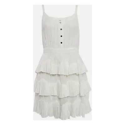 Maje White Swiss Dots Chiffon Tiered Rustivan Short Dress