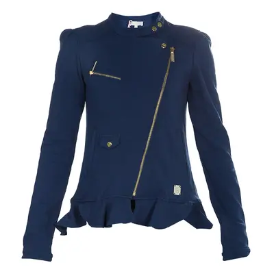 Roberto Cavalli Angels Navy Blue Frill Detail Biker Jacket