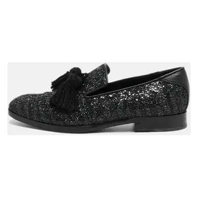 Jimmy Choo Black Coarse Glitter Foxley Smoking Slippers Size