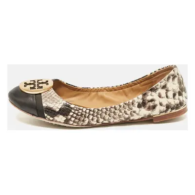 Tory Burch Black/Cream Python Embossed Reva Ballet Flats Size 36.5