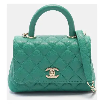 Chanel Green Calfskin Leather Coco Handle Handbag