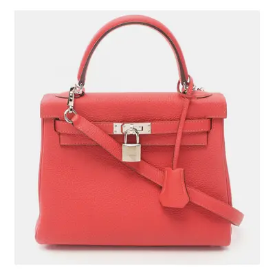 Hermes Rouge Pivoine Leather Kelly Tote Bag