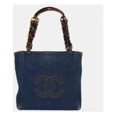 Chanel Blue Denim Chain Tote Bag