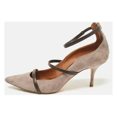 Manolo Blahnik Grey Leather and Suede Ankle Strap Pumps Size