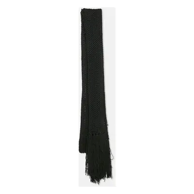 Dolce & Gabbana Black Crochet Rib Knit Fringed Stole