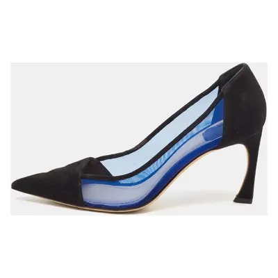 Dior Black/Blue Mesh and Suede Pointed Toe Pumps Size 37.5