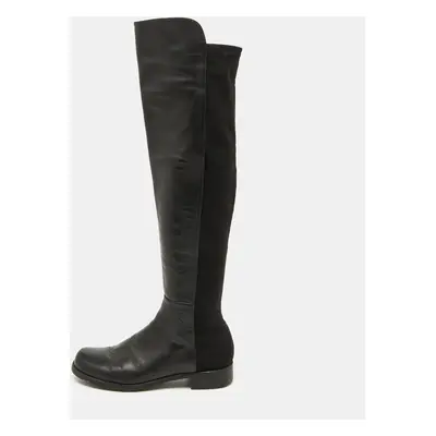 Stuart Weitzman Black Leather and Fabric Knee Length Boots Size 37.5