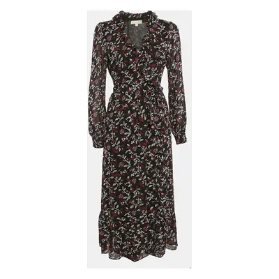 MICHAEL Michael Kors Black Floral Print Crepe Wrap Dress