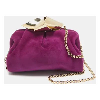 Jimmy Choo Purple Suede Metal Knot Chain Clutch