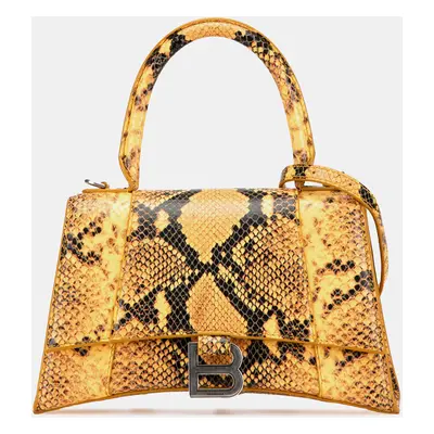 Balenciaga Yellow Small Python Embossed Hourglass Top Handle Bag