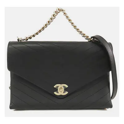 Chanel Black Medium Lambskin Coco Chevron Envelope Flap