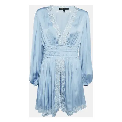 Maje Blue Embroidered Satin Mini Dress