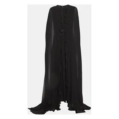 Giambattista Valli Black Silk Ruffled Cape Maxi Dress