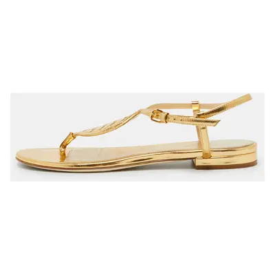 Bottega Veneta Gold Leather Ankle Strap Flat Sandals Size