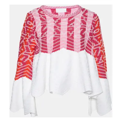 Peter Pilotto Pink/White Cotton & Wool Knit Peplum Sweater